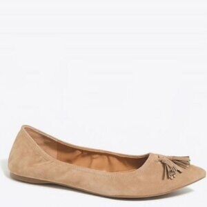 J Crew flats Lottie Beige Suede Tassel Stretch